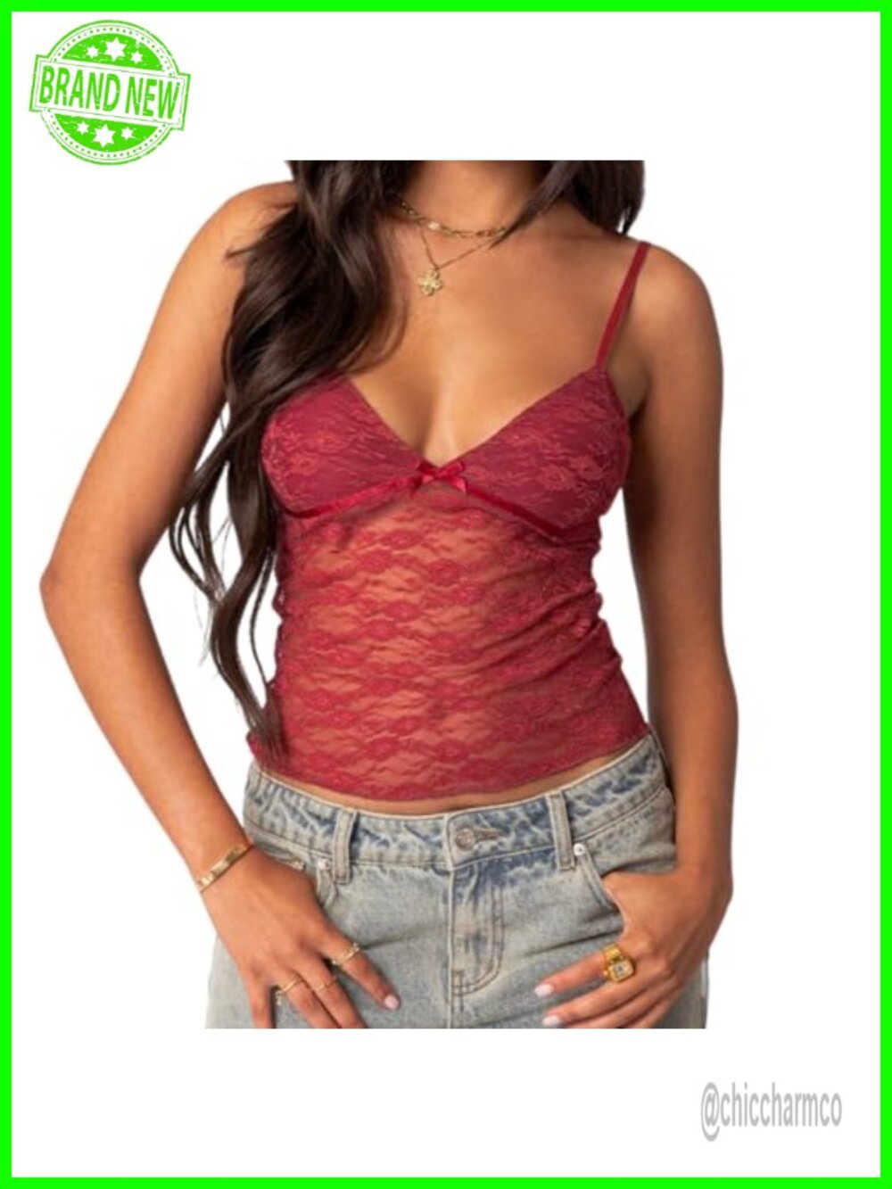 Sheer Lace V Neck Crop Camisole Spaghetti Strap Slim Fit Bow Knot See Through